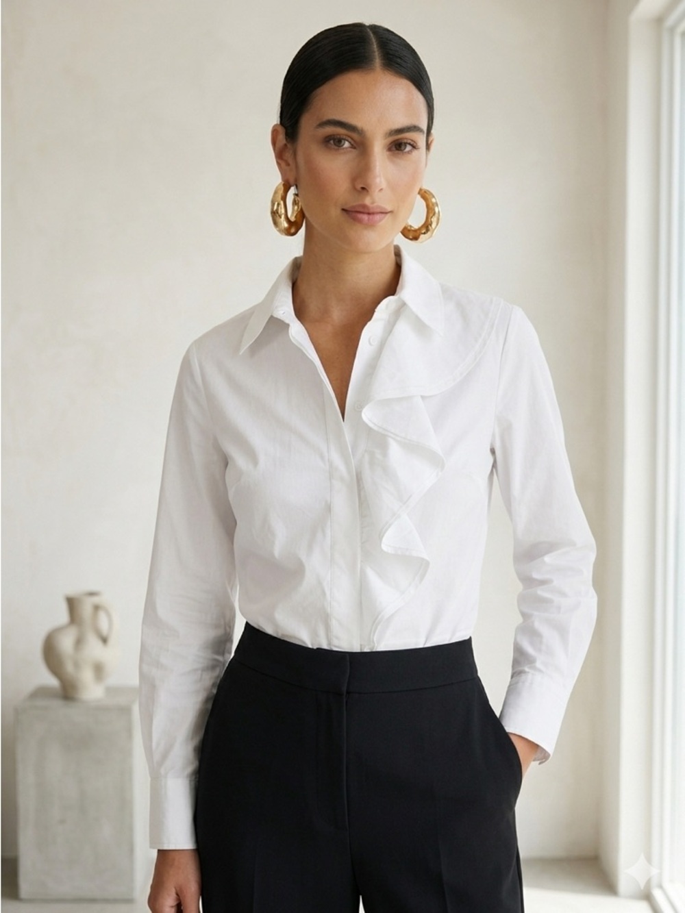Tory Burch White Rosie Ruffle Poplin Button Down Shirt - US 4 (Small) NWT